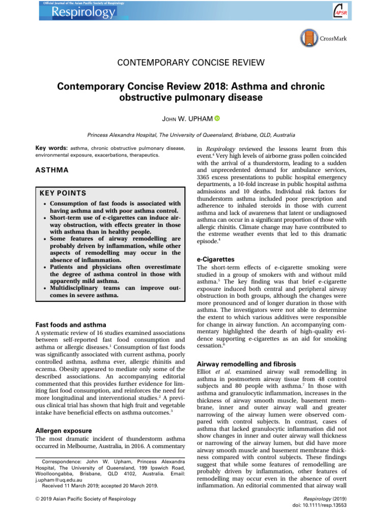 Upham 2019 Respirology | PDF | Chronic Obstructive Pulmonary Disease ...