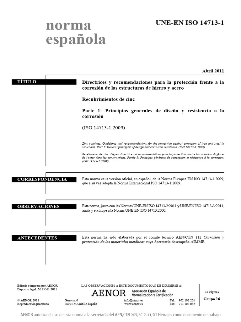 Directrices ISO 14713-1 sobre corrosión | PDF | Acero | Organización ...