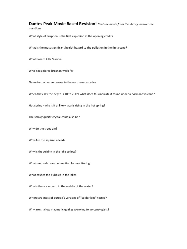 Dantes Peak Questions Types Of Volcanic Eruptions Volcano
