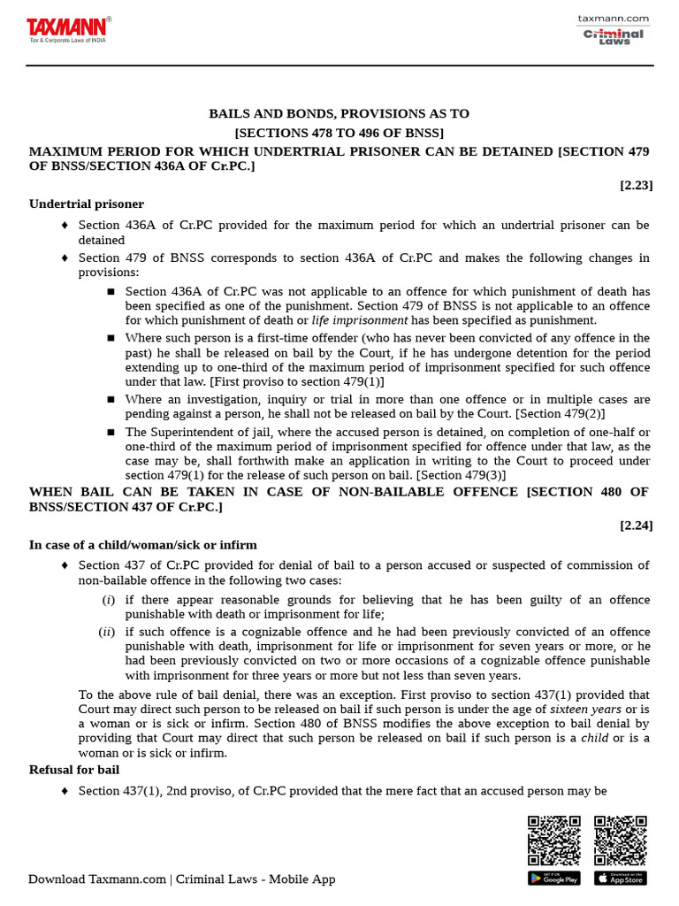 BNSS Bail Provisions Overview | PDF | Bail | Legal Procedure
