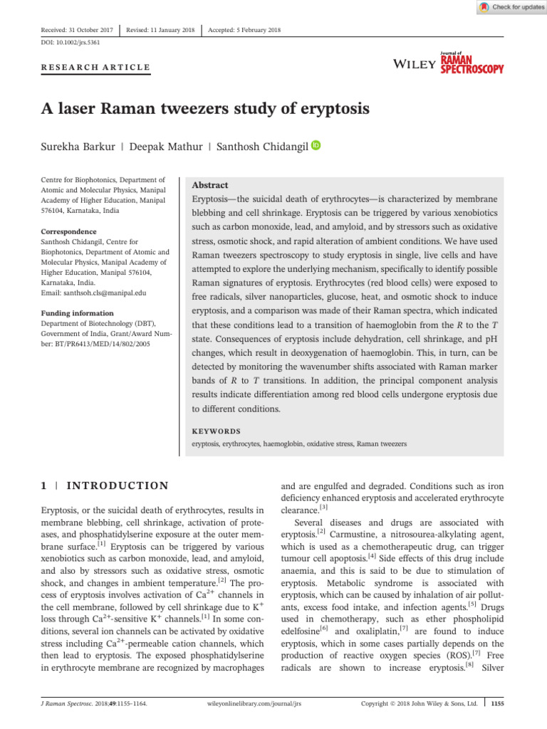 J Raman Spectroscopy - 2018 - Barkur - A Laser Raman Tweezers Study of ...
