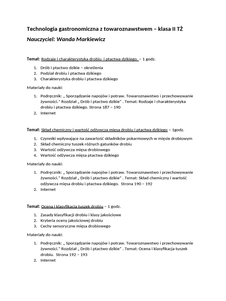 Technologia Gastronomiczna Z Towaroznawstwem Część 1 Część 2 Technologia gastronomiczna z towaroznawstwem | PDF