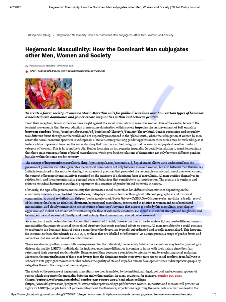 Hegemonic Masculinity and Gender Inequality | PDF | Masculinity | Gender
