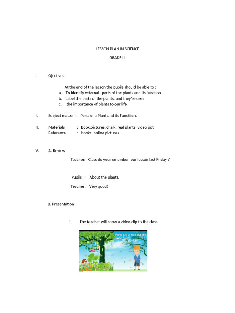 Grade Iii Science Lesson On Plant Parts Pdf