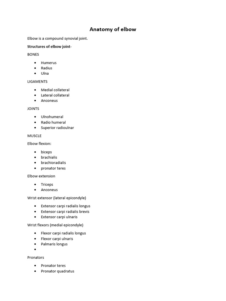 Elbow Anatomy and Pathologies Guide | PDF | Elbow | Anatomical Terms Of ...