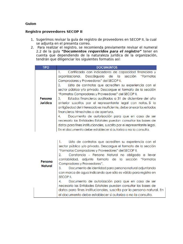 Guía de Registro de Proveedores SECOP II | PDF