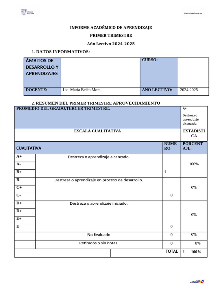 Informe de Aprendizaje Primer Trimestre 2024 | PDF | Aprendizaje ...