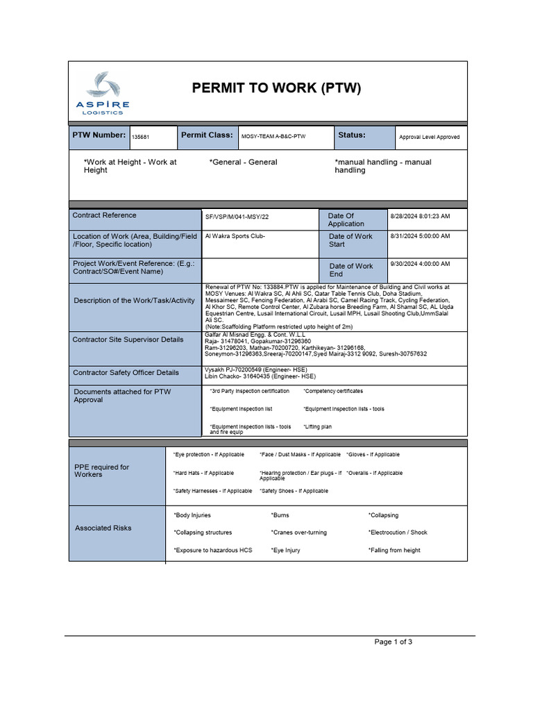 Work Permit 135681 | PDF | Personal Protective Equipment | Safety