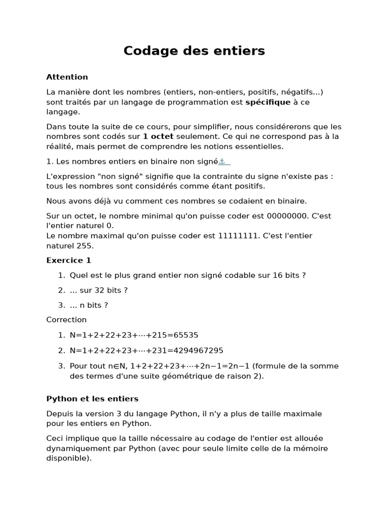 Codage des entiers en binaire | PDF | Python (Langage de programmation ...