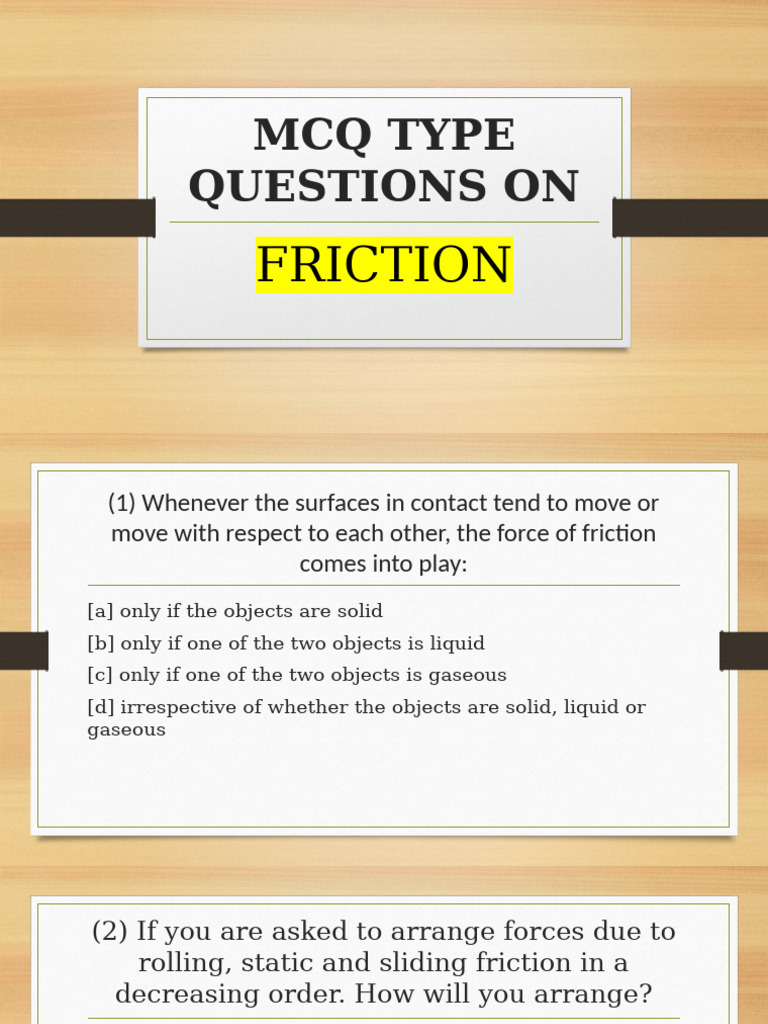 MCQ Based Questions On Friction | PDF | Friction | Force