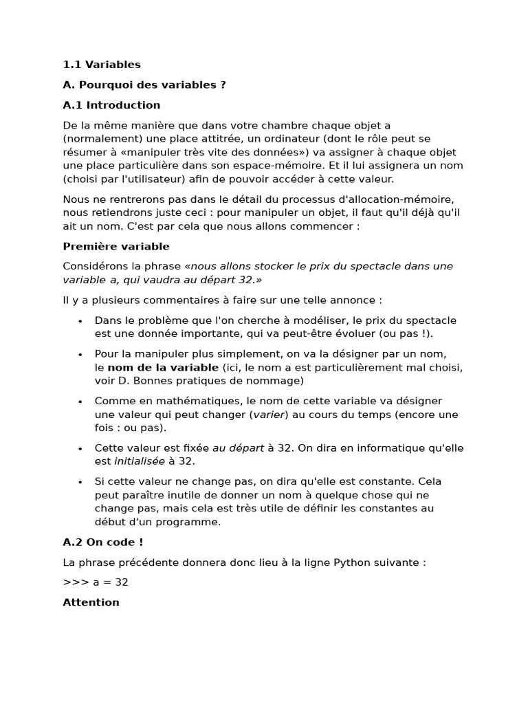 Introduction aux Variables en Python | PDF | Variable (informatique ...