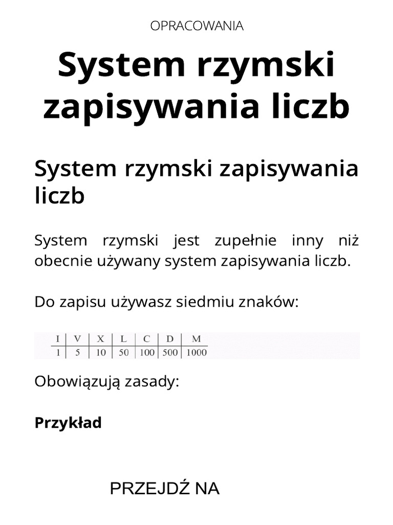 System Rzymski Zapisywania Liczb - Matematyka - Opracowania - PL | PDF