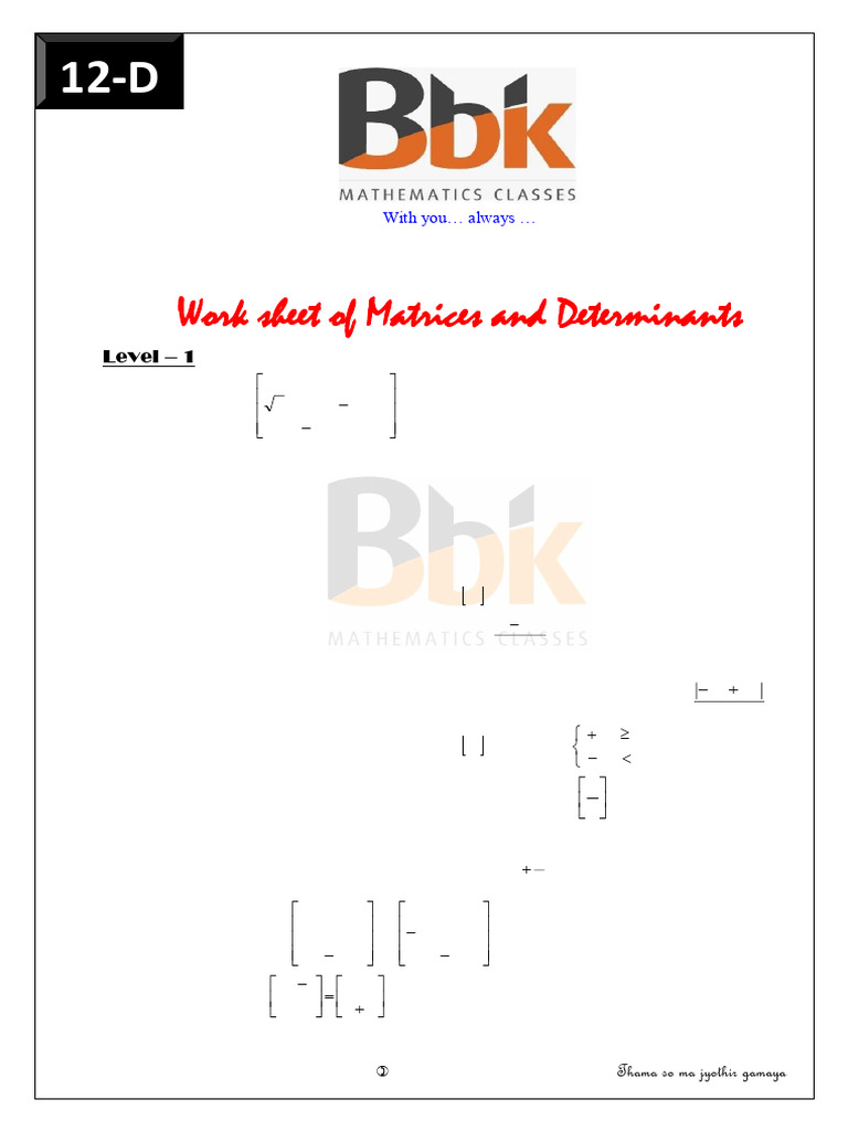 12-D-worksheet of Matrics and Determinants | PDF | Determinant | Matrix ...