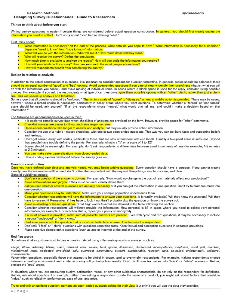 0Guide to Designing Survey Questionnaires | PDF | Survey Methodology ...