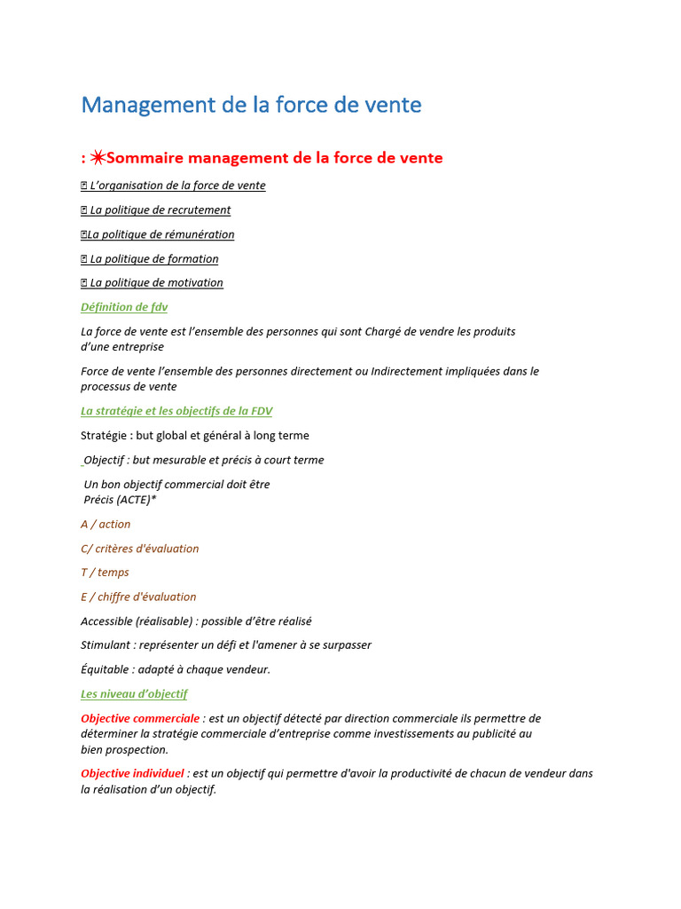 Management de la force de vente | PDF | Sodles | Recrutement