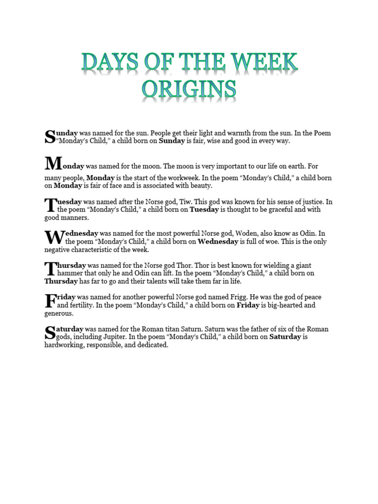 Days of the Week Explained | PDF