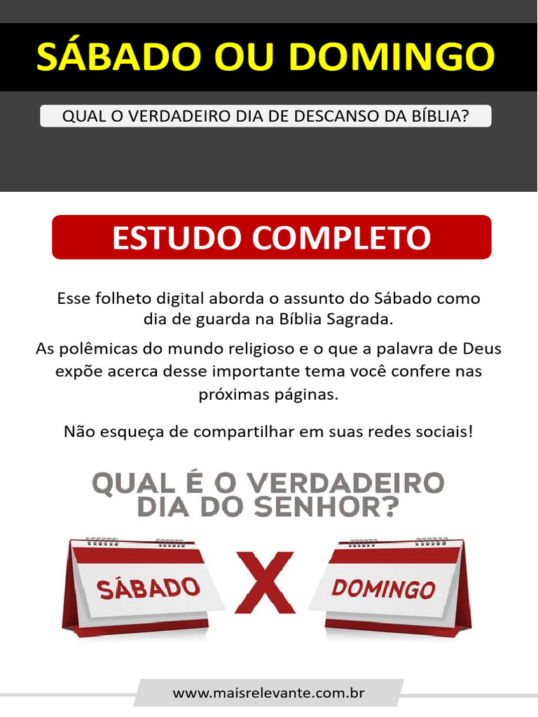Sabado Ou Domingo (Dia Do Senhor) | PDF | Shabat | Jesus