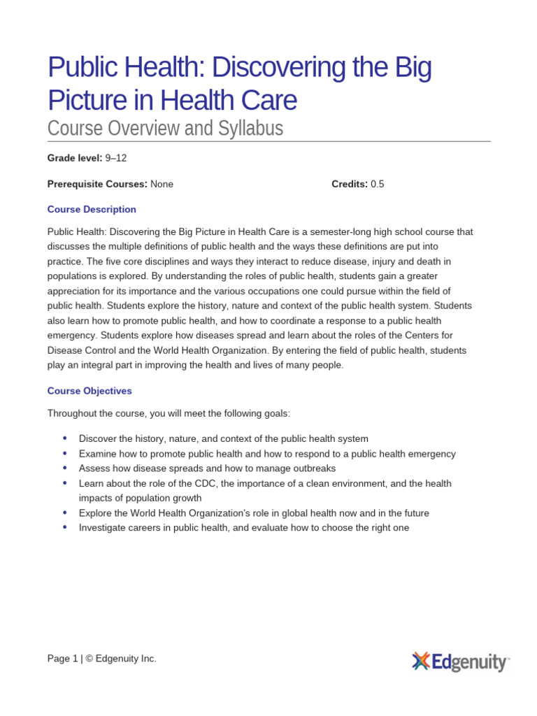 Public Health Course for High School Students | PDF | Public Health ...