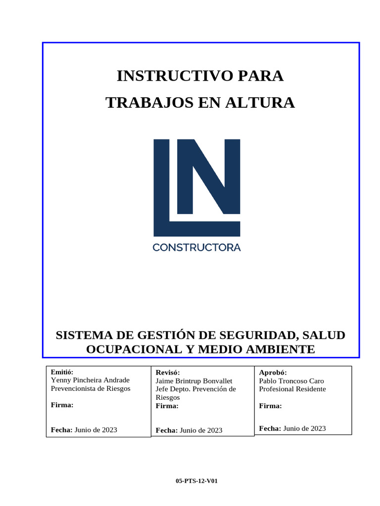 05-PTS-12-V01 Instructivo para Trabajos en Altura | PDF | Seguridad y ...