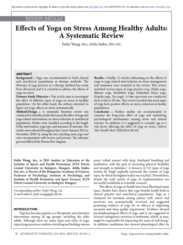 Effects of Yoga On Stress Among Healthy Adults Systematic Review | PDF ...