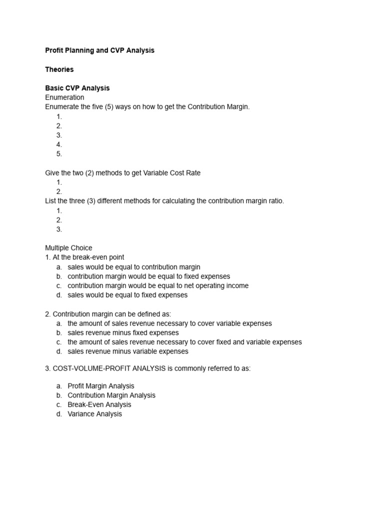 CVP Analysis and Profit Planning Guide | PDF | Financial Accounting ...