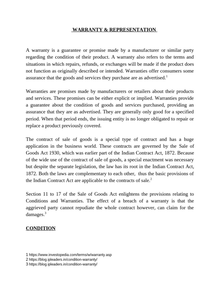 Warranty & Representation | PDF | Misrepresentation | Breach Of Contract