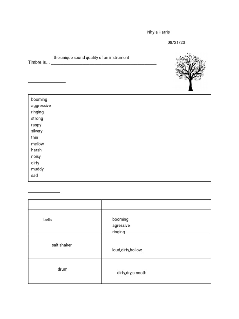 Music Timbre Exploration Worksheet | PDF