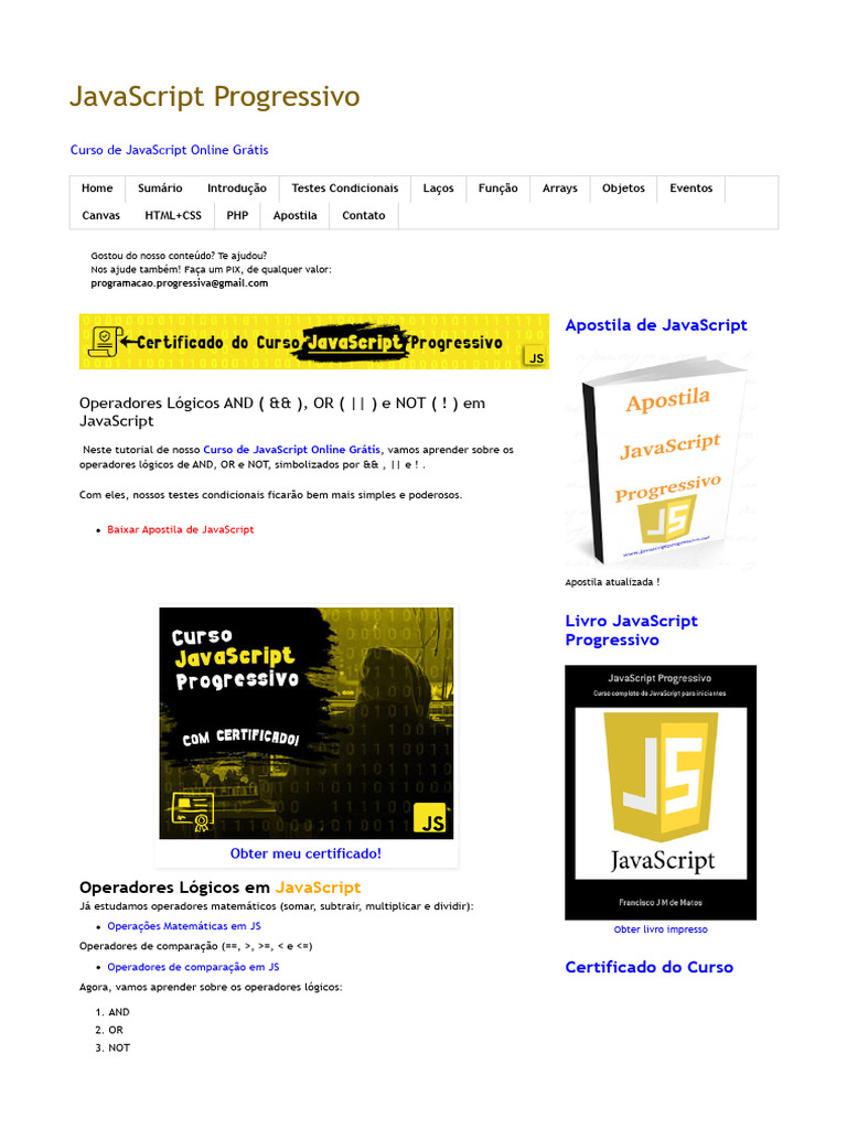 Operadores Lógicos em JavaScript | PDF | Script Java | Programação de ...