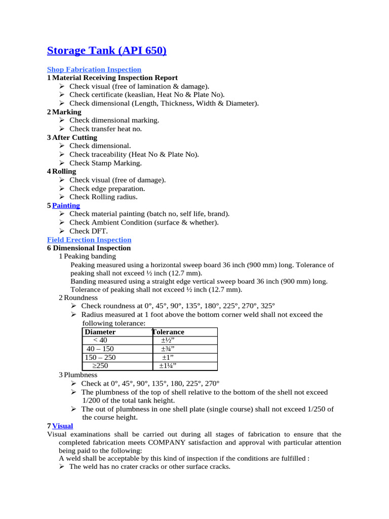 API 650 Storage Tank Inspection Guide | PDF | Humidity | Calibration