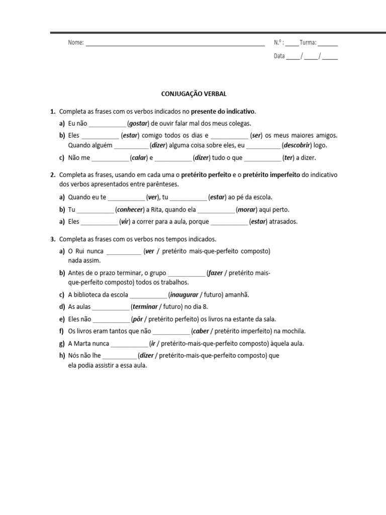 Apoio Verbos Pontuação Pdf