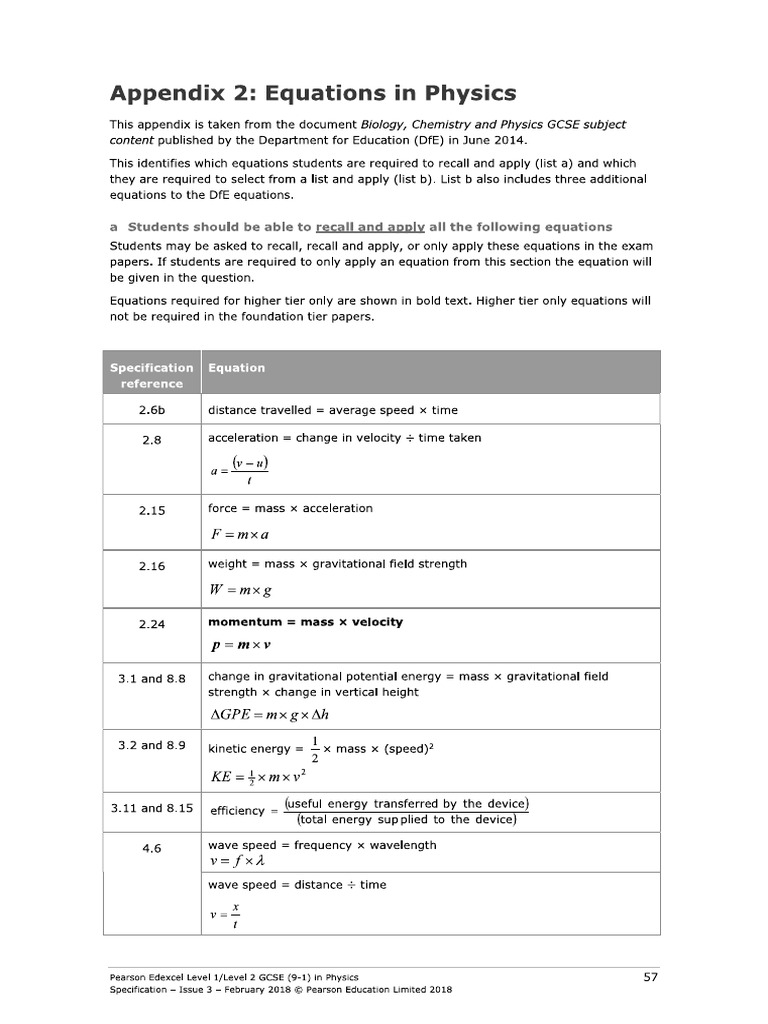 Edexcel Physics Equations | PDF