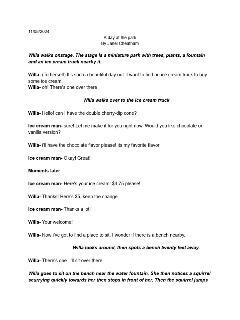 A DAY IN THE PARK - Bad Play Assignment | PDF