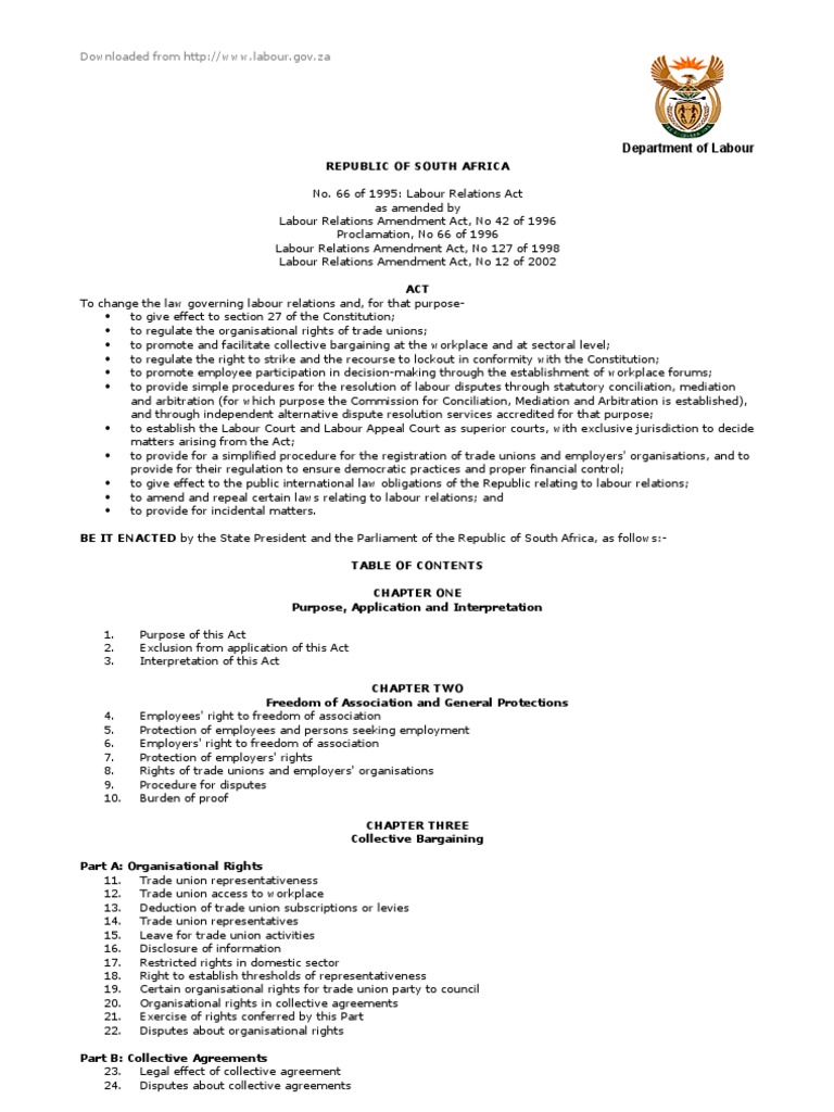 South Africa Labour Relations Act Summary | PDF