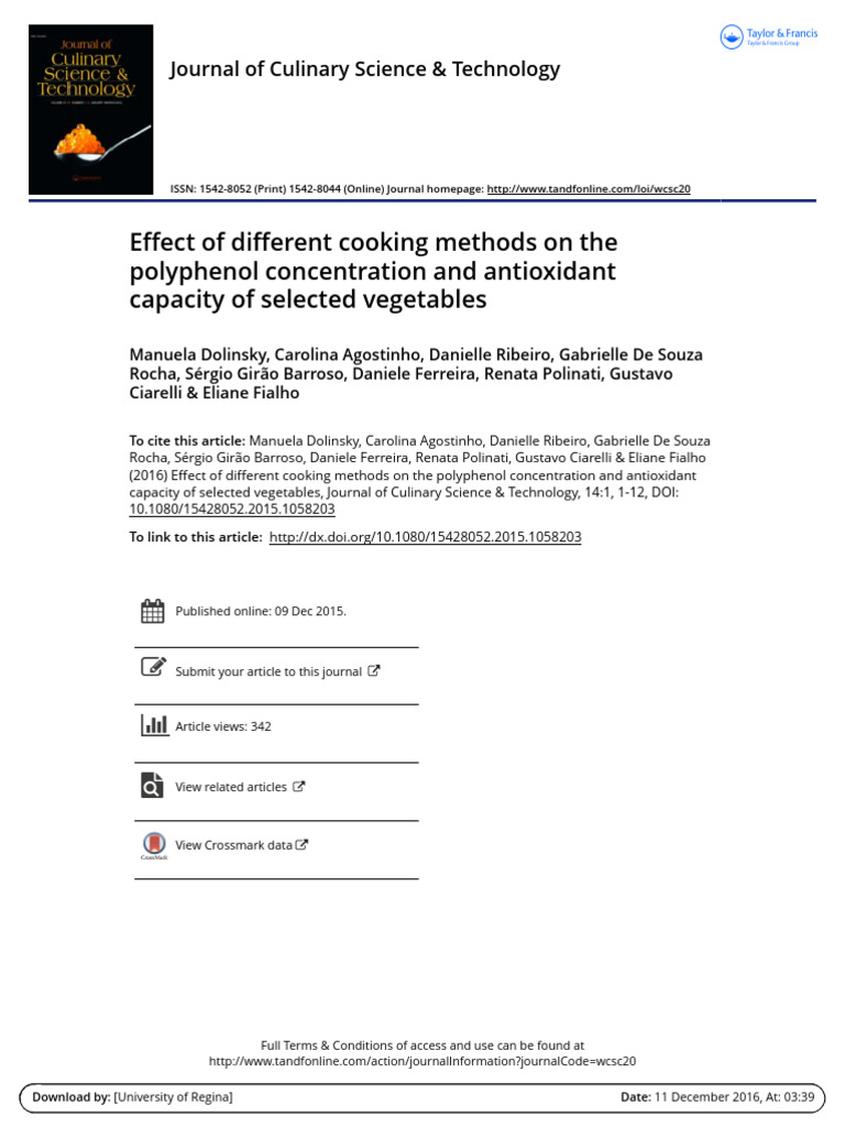 Effect of Different Cooking Methods On The Polyphenol Concentration and ...