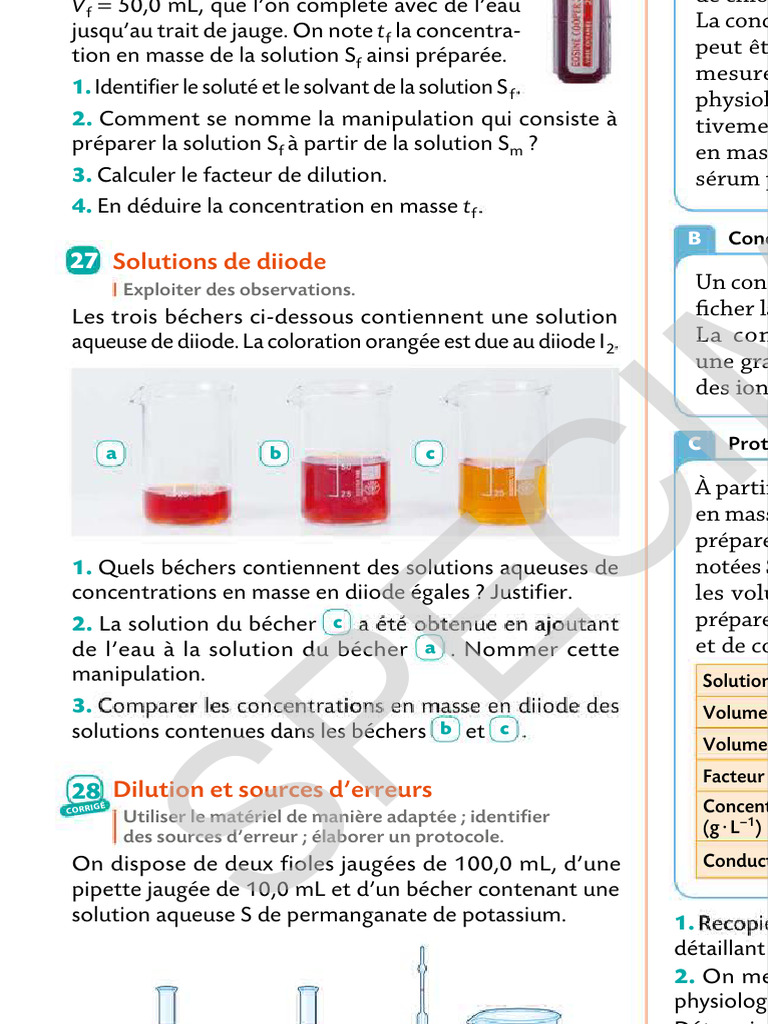 Préparation et dilution de solutions aqueuses | PDF | Phénomène ...