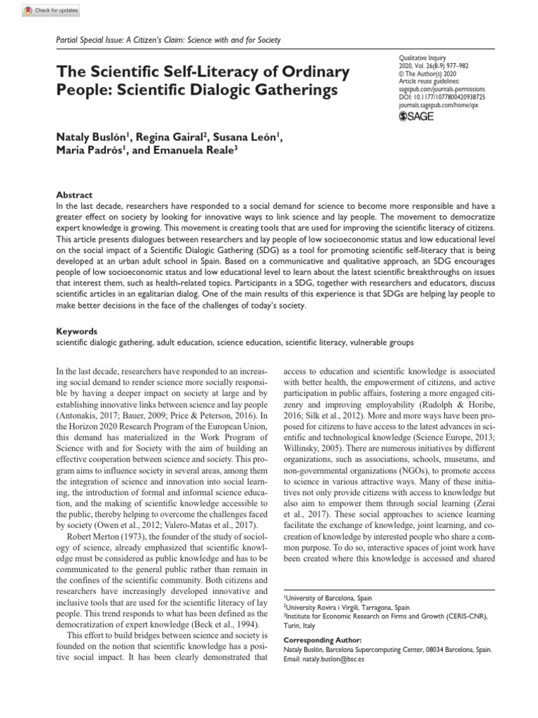 Enhancing Scientific Literacy Through Dialogues | PDF | Science | Knowledge