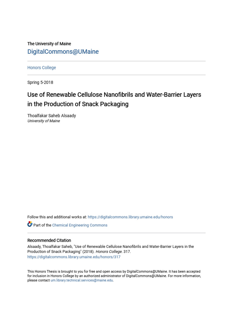 Use of Renewable Cellulose Nanofibrils and Water-Barrier Layers I | PDF ...