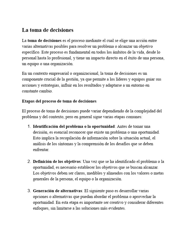 Proceso y Tipos de Toma de Decisiones | PDF | Toma de decisiones ...