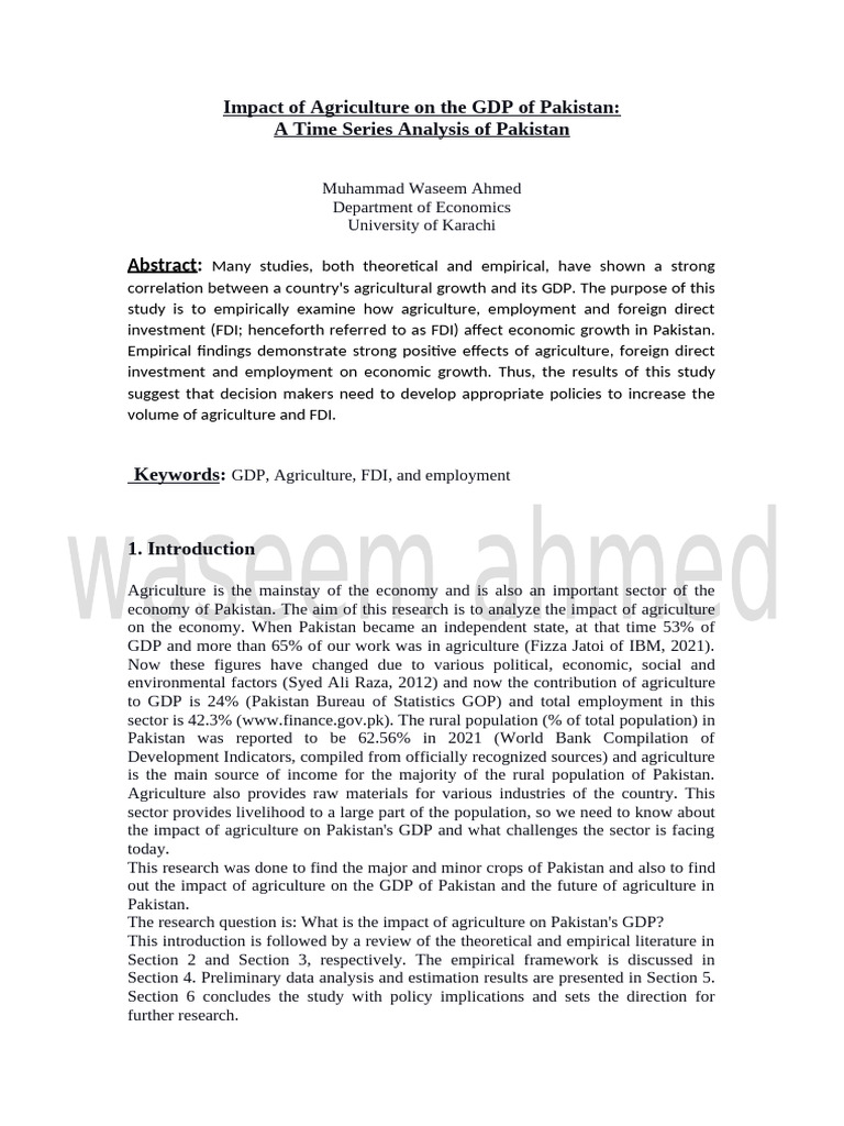 New Impact of Agriculture On The GDP of Pakistan | PDF | Gross Domestic ...