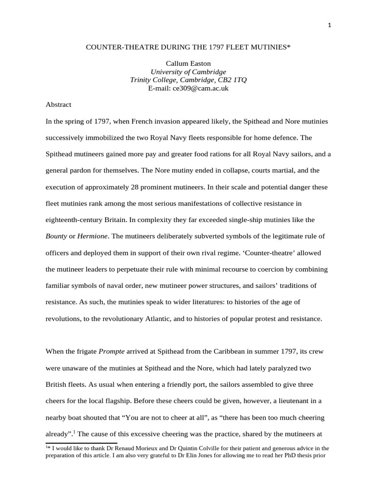 Counter-Theatre During The 1797 Fleet Mutinies, Callum Easton | PDF