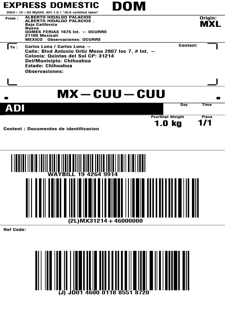Express Domestic Shipment Waybill | PDF