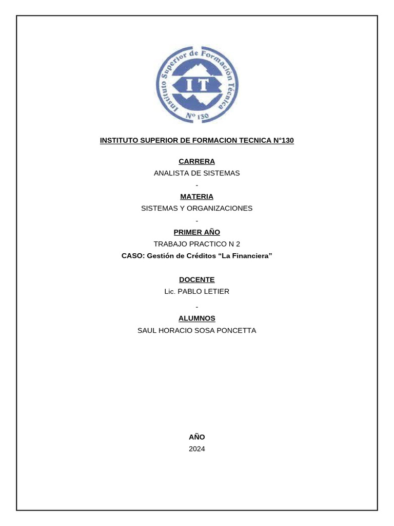 TP Final Gestión de Créditos "La Financiera" - DeFINITIVO | PDF ...