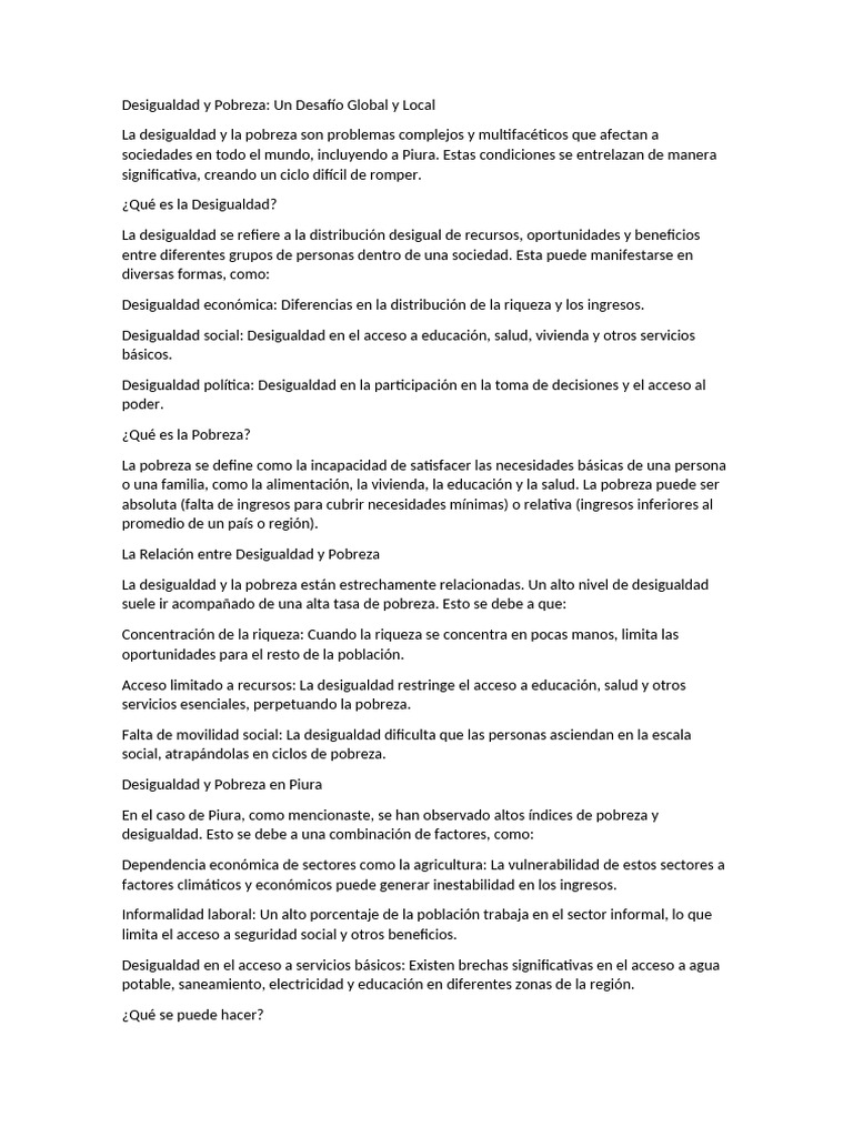 Desigualdad y Pobreza en Piura: Análisis | PDF | Desigualdad social ...