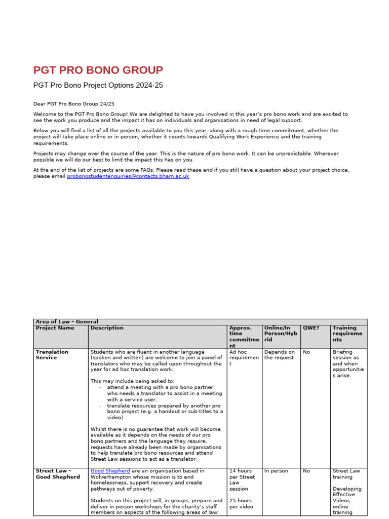 PGT Pro Bono Project Options 2425 - Sep24-1 | PDF | Homelessness