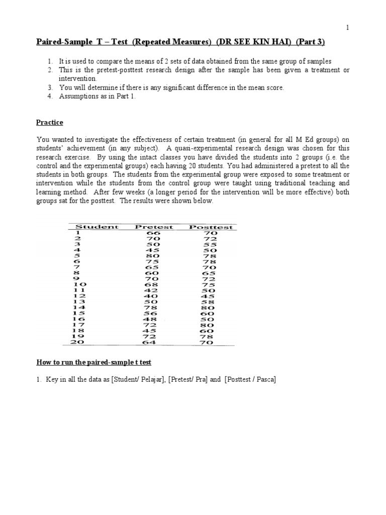 Paired - Sample T Test (Part 3) | PDF | Student's T Test | Research Design