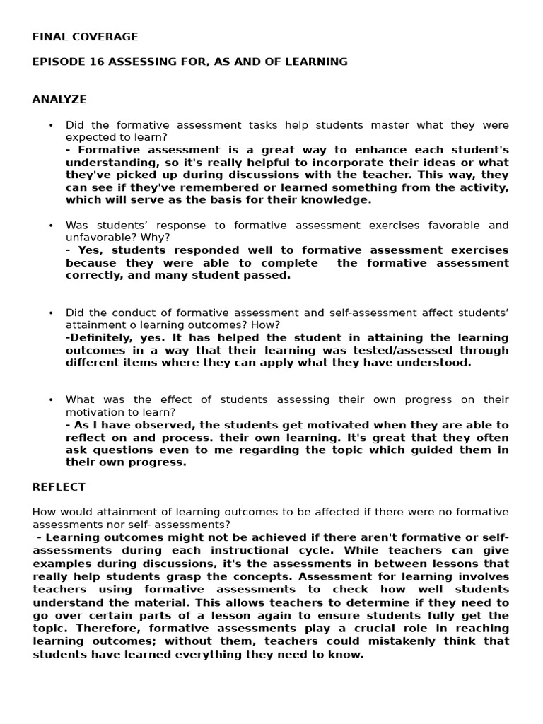 Formative Assessment Impact on Learning | PDF | Educational Assessment ...