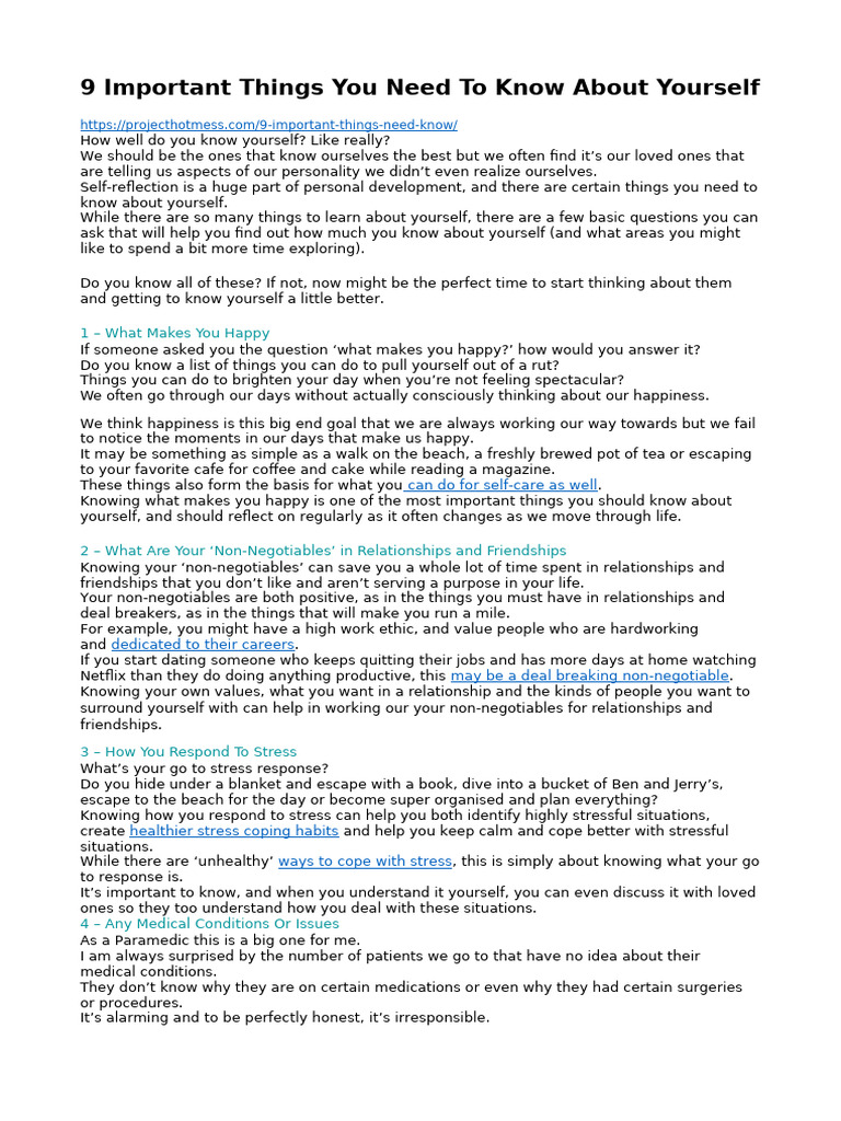 9 Important Things You Need To Know About Yourself | PDF | Stress (Biology)