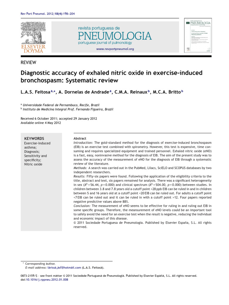 Diagnostic accuracy of exhaled nitric oxide in exercise-induced ...