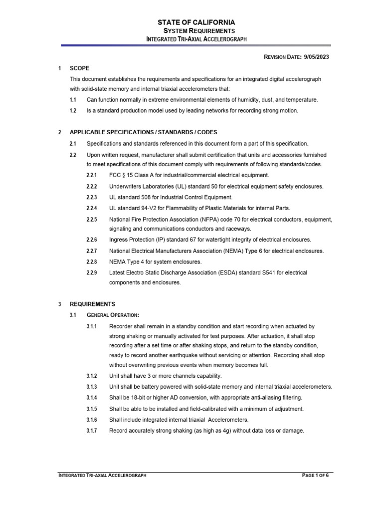 SMIP SystemRequirements IntegratedTriAxialAccelerograph A11y | PDF ...