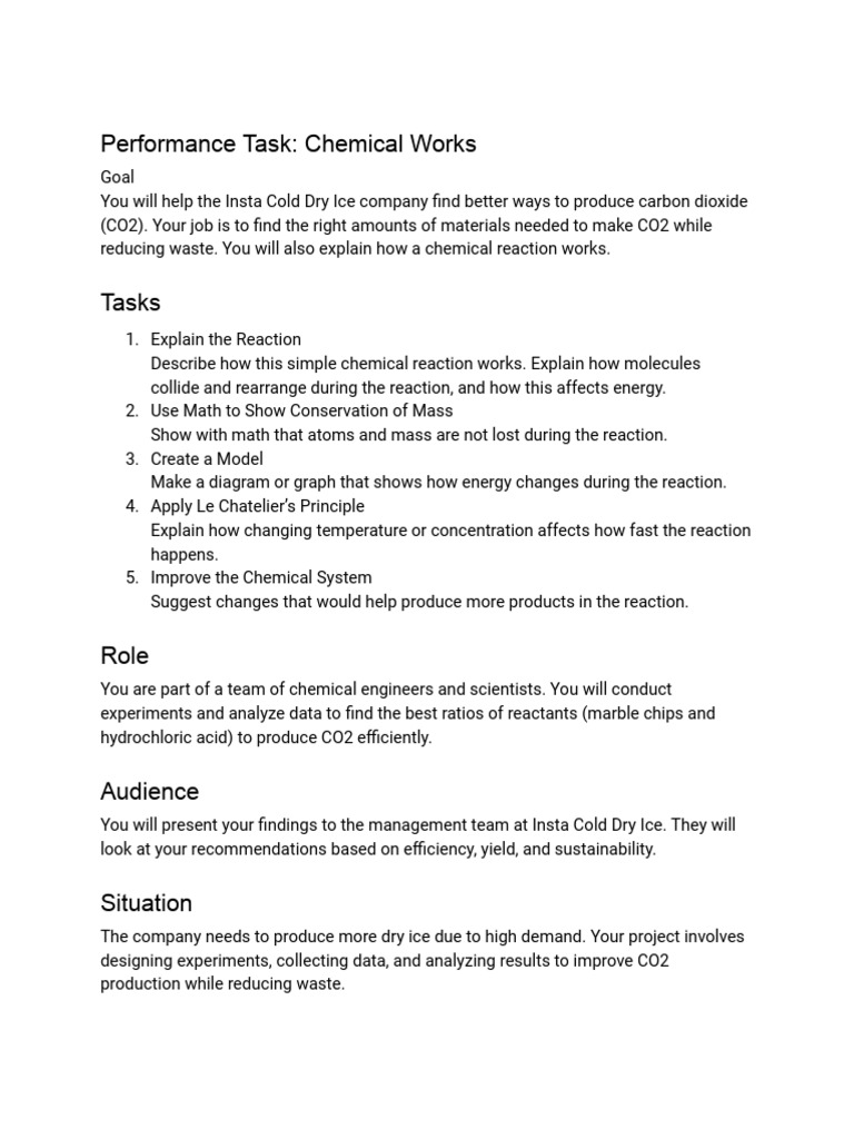 Performance Task - Chemical Works - Simplified | PDF | Chemical ...